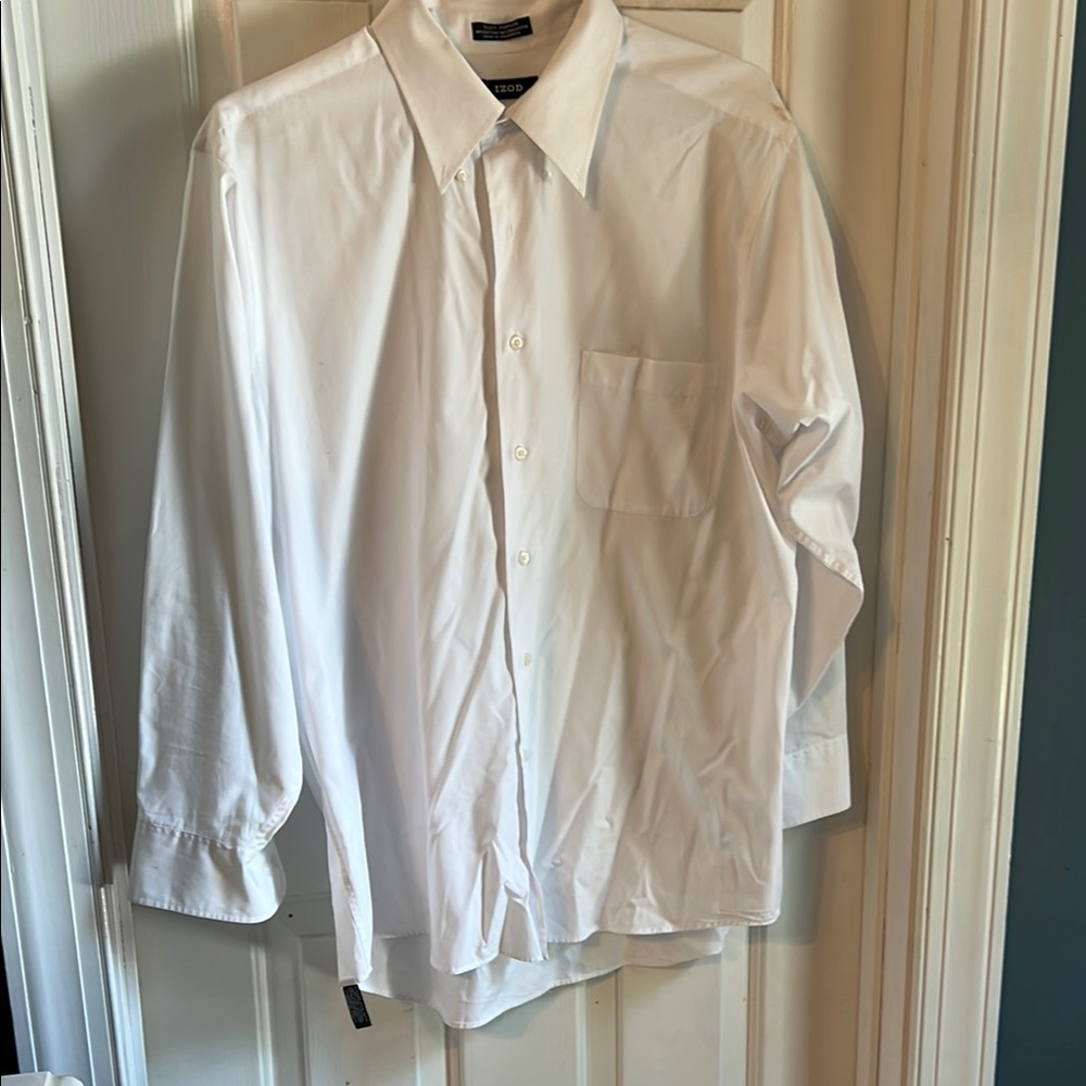 Izod White Dress Shirt Crisp Cotton Long Sleeve